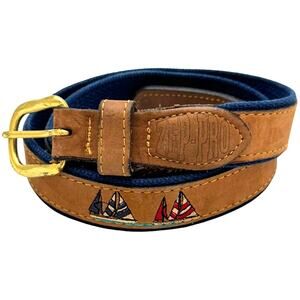 Zep-Pro Sailboat Embroidered Nubuck Tan Made in USA Leather Belt 36